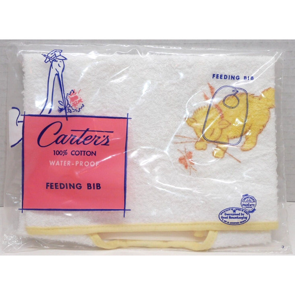 VTG Carter’s Waterproof Cotton Baby Feeding Bib Carters Snap NOS Cat Butterfly - Picture 1 of 5